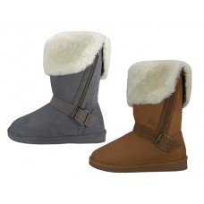S5520L-C/G -  Wholesale Women's Micro Suede Fold Over with Faux Fur Lining and Side Zipper Warmest Winter Boots (*Gray & Beige Assorted Colors) 
